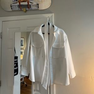 White Button Up, Synched Waist Shacket